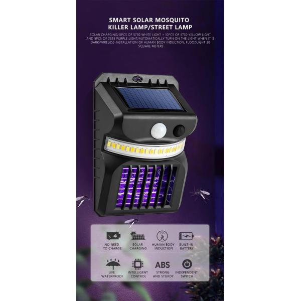 Human Motion Sensor Outdoor Led Solar Mosquito Killing Lamp UV Electric Shock Mosquito Killer Light