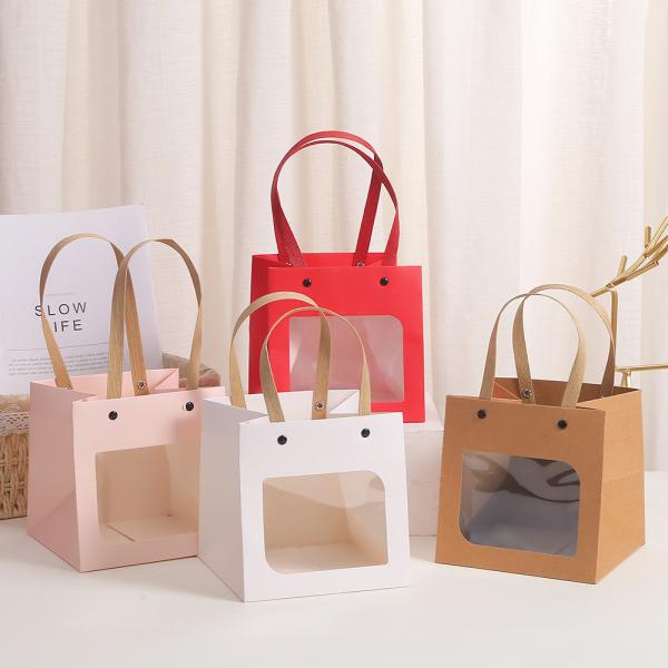 Sac en papier créatif Kraft Fleurs souriantes Sac à main à la carte blanche Pâtisserie gâteau Fruits secs Snack Sac d'emballage