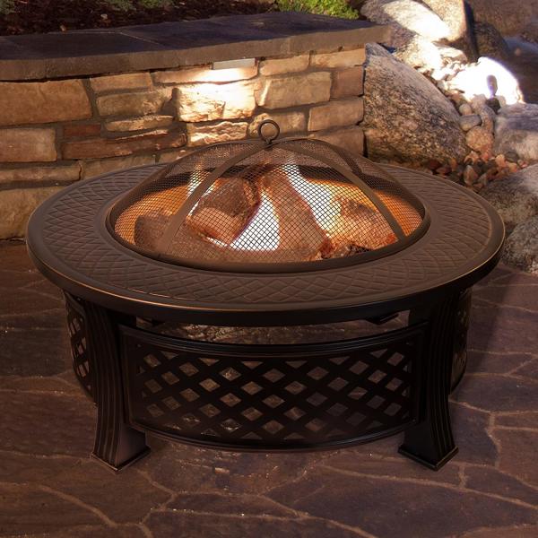 Metal Wood Burning Charcoal Barbecue Pit  Spark Screen Cover Backyard Garden Grill Poker