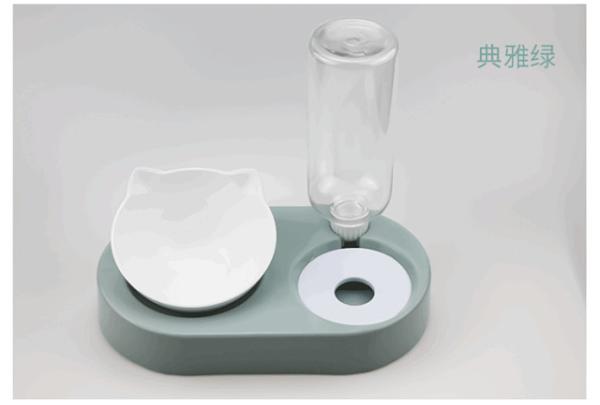 Non Slip 2 Double Cat Food Bowl Plastic Lovely Cat Ear Shaped  Bevel Water Neck Protection 11 12