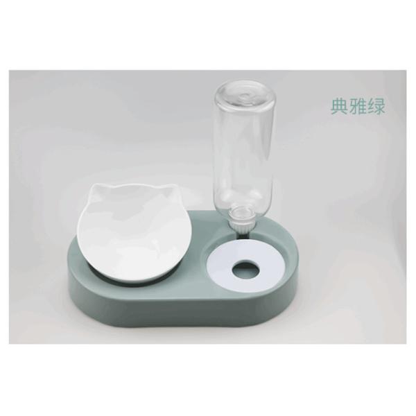 Non Slip 2 Double Cat Food Bowl Plastic Lovely Cat Ear Shaped  Bevel Water Neck Protection 11