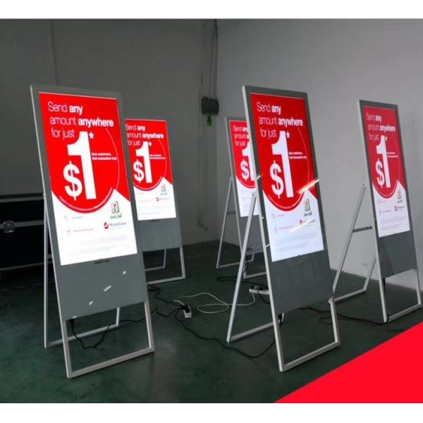 43 Inch Portable Floor Stand Digital Signage with 1080P High-Definition IPS Screen Lightweight Body and Remote Cloud Content Publishing via WiFi