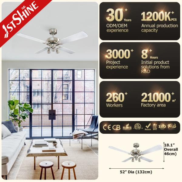Ventilador de teto de sala de estar sem som 50HZ com lâmina de MDF Light Four