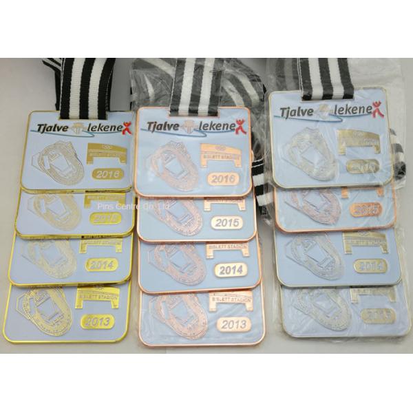 Promotional Military Ribbons And Medals With Brass Material , Custom Stamping Half Marathon Medals