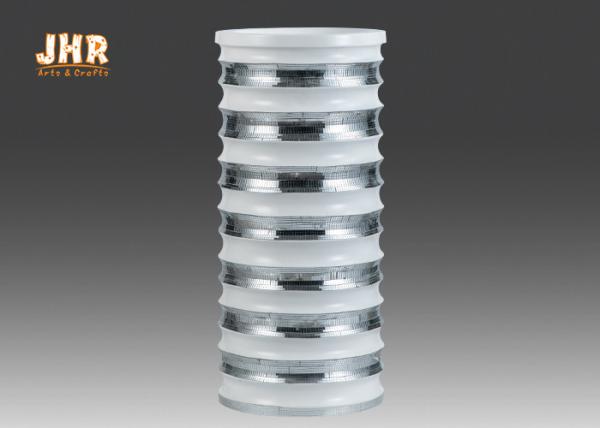 Modern Style Cylinder Fiberglass Flower Pots With Silver Mirror Mosaic Finish