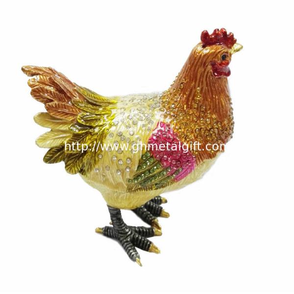 Pewter alloy animal box metal jewelry boxes hen enameled trinket boxes