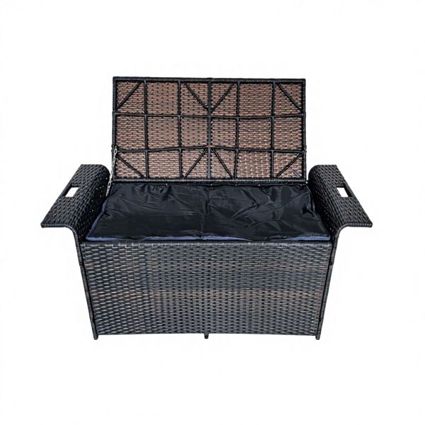 Dual-Tone PE Rattan Outdoor Storage Bench 255L Large Capacity Patio Garden Storage Box with Galvanized Steel Frame