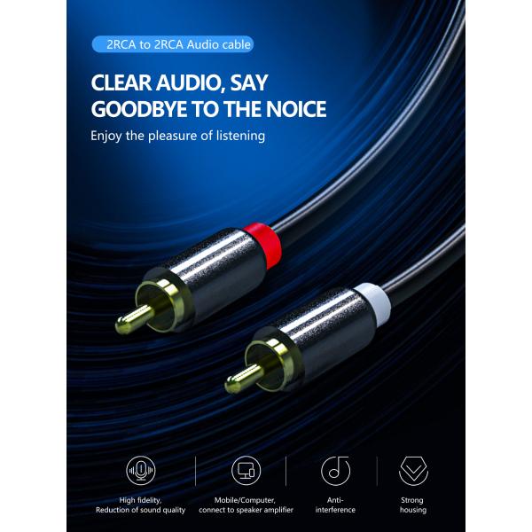 HDTV HiFi 6 Foot Audio And Video Cable 2RCA Male To 2RCA Male