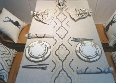 Country Style Geometric Decorative Table Cloths Embroidered Linen Cotton Material
