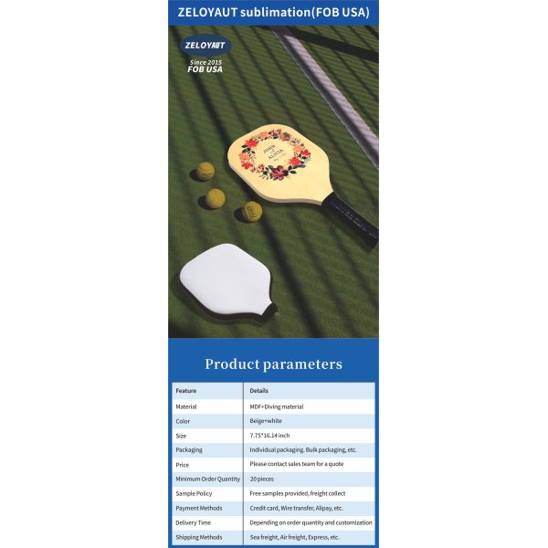 ZELOYAUT Wholesale Sublimation Blanks Hot Sales Mdf Sublimation Pick Racket Blanks Custom logo Diy Outdoor Pick Racket Gifts