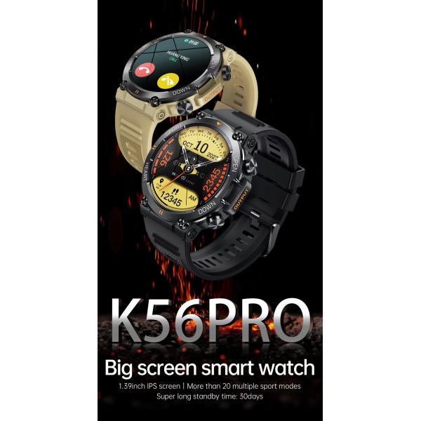 K56 Pro Outdoor Men Smart Watch 1.39 Inch IPS Round Screen BT Call Heart Rate Fitness