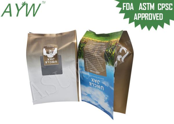 Gravure Printing Brown Paper Coffee Bags / Green Tea Bags Block Bottom With Valve
