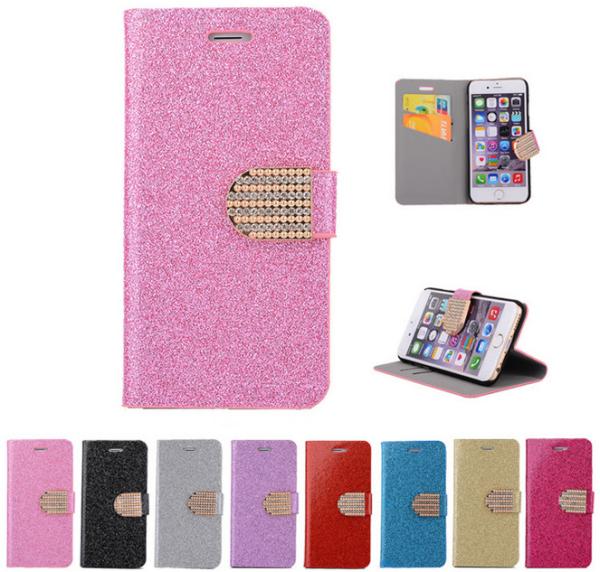 Glitter PU leather wallet Case For iPhone 4 5s 6 plus 7 SAMSUNG galaxy s5 s4 S6 S7 NOTE 7 3 5