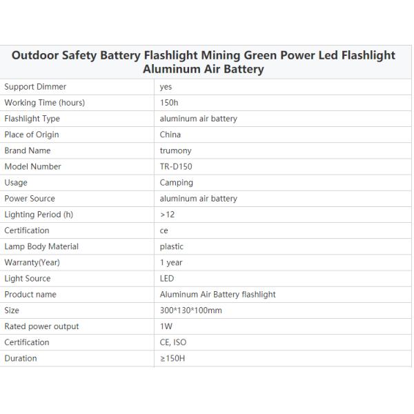 Outdoor Aluminum Air Battery LED Flashlight With 150H Duration