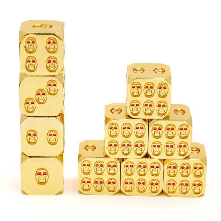 Vintage Antique Finish Metal Dice with Embossed Skull Pattern and Heavy Weight for Tabletop Games