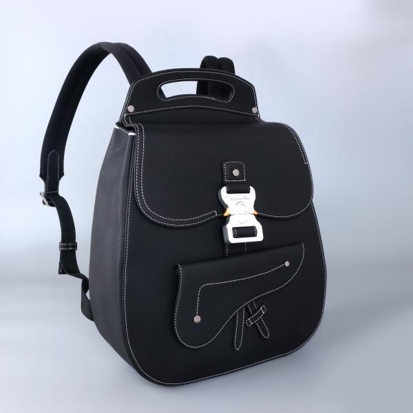 Men Essentials Christian Dior Gallop Backpack Black Grained Leather Calf