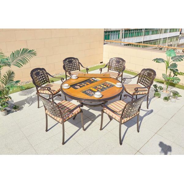 Water Proof Villa Round Patio Dining Set Garden Cast Aluminum BBQ Table and 6 Chairs