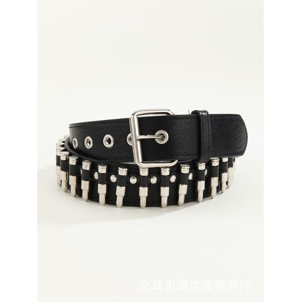 Ordinary Style 2-4cm Men's Western Punk Rivet Belt with Smooth Buckle Pant Decoration