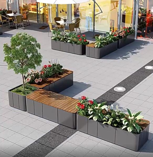 Matte Commercial Garden Benches With Planters Decorative Outdoor Wooden Benches