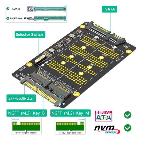 Новая версия 2 в 1 Комбо M.2 ((NGFF) NVME PCI-E SSD к U.2 SFF-8639 & M.2 ((NGFF) SATA SSD к адаптеру SATA