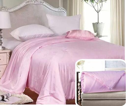 Natural mulberry silk quilt 100% cotton jacquard fabric in light pink /dark pink color