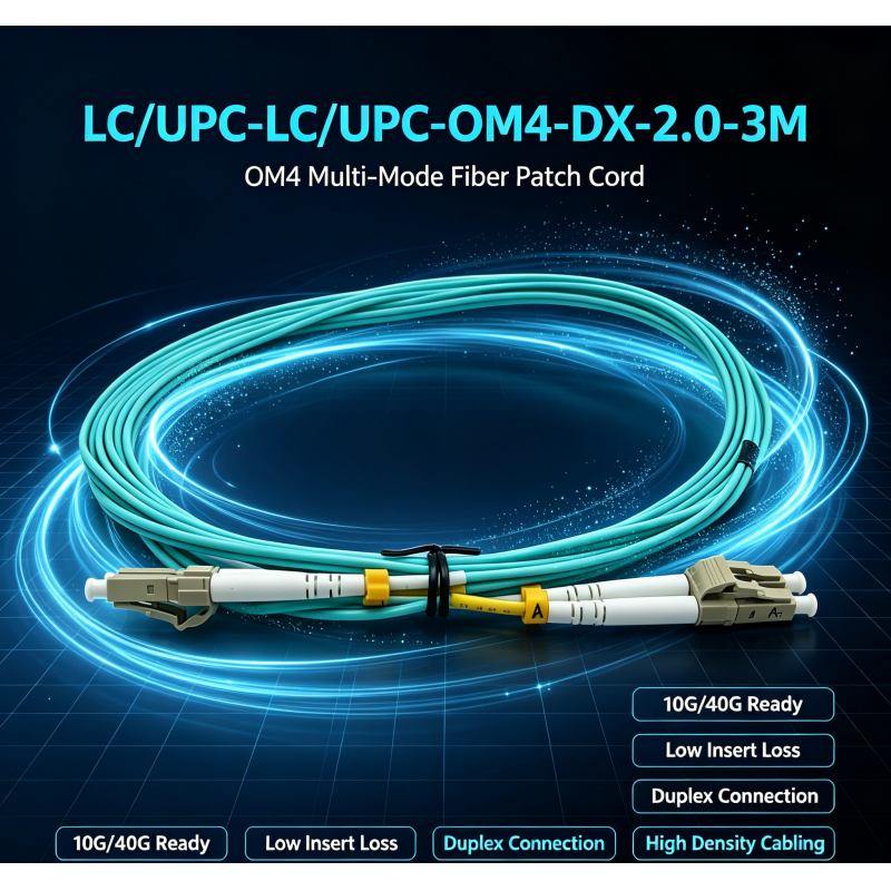 Low Insertion Loss Duplex OM4 Multimode Fiber Patch Cord With LC-UPC To LC-UPC Connectors , 2.0mm Outer Diameter , Length 3M
