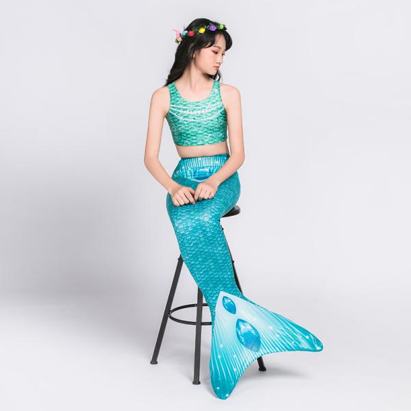 Shiny Fish Scale Texture Mermaid Tails For Swimming , Reinforced Tips Bikini Swimsuit Set