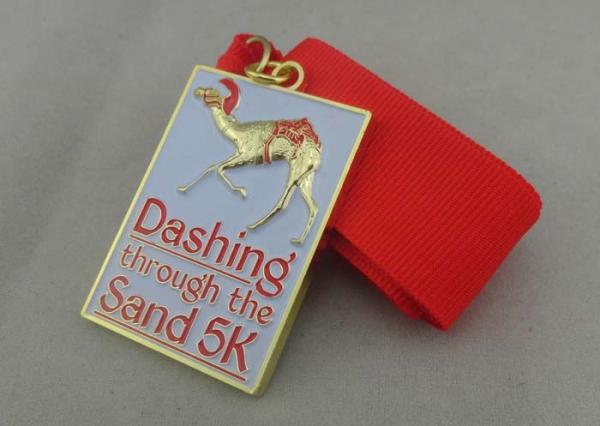 Dashing Sand 5K Enamel Medal With Gold Plating And Ribbon For Sport Meeting