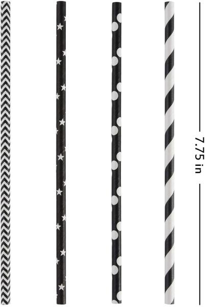 7.7 Inch Biodegradable Black And White Striped Straws