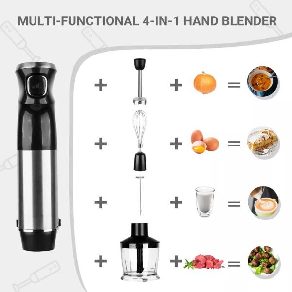 Batidora de mano de inmersión portátil 4 en 1 con picadora/vaso de precipitados