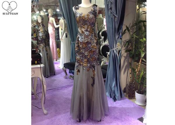 Floor Length Long Sequin Mermaid Dress Sleeveless Special Color Tulle Fabric