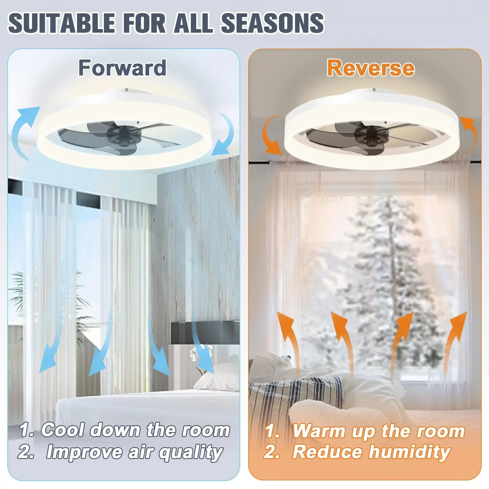 Bedroom Decor Ventilator Lamp Air Invisible Blades Retractable Smart Ceiling Fan with Lights(WH-CLL-70)