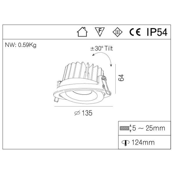 30W Adjust High Lumen LED Down Light Fixture , 30 Degree Tilt Outdoor Led Lighting