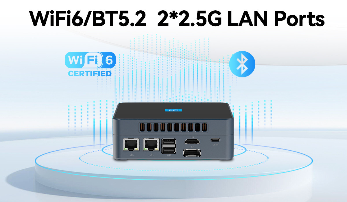 DDR5 Intel N200 Mini PC 32GB Dual RJ45 2.5G LAN с вентилятором для домашнего офиса