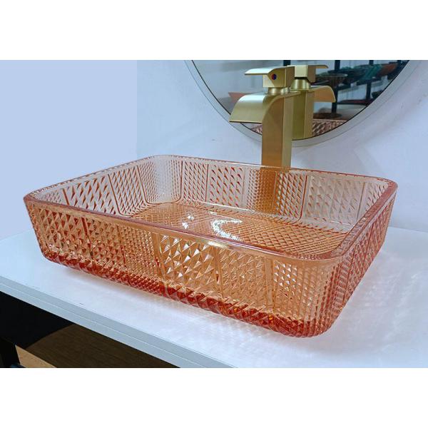 Crystal Vanity Top Glass Wash Basin Rectangular Orange L445 * W330 * H105mm 12mm Thick