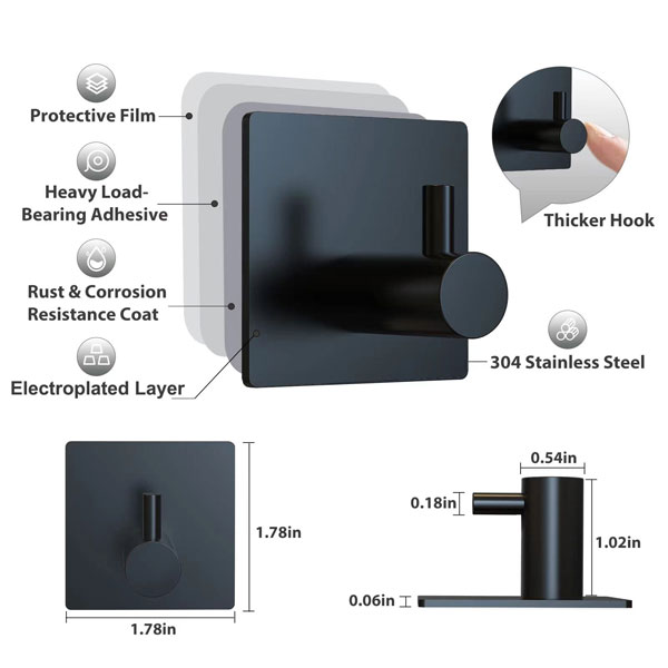 Adhesive Heavy Duty Waterproof Bathroom Shower Wall Towel Hooks Stainless Steel Kitchen Self Adhesive Sticky Hooks