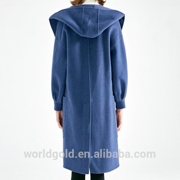 Blue Women'S Casual Winter Coats With Hood , Long Woolen Jacket For Ladies