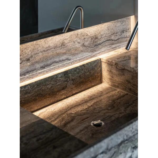 Dark Gray Travertine Bathroom Washbasin | Elegant Stone Vanity for Modern Interiors