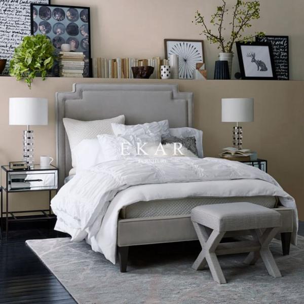 Simple Design Solid Wood Upholstery Headboard Wooden Bed