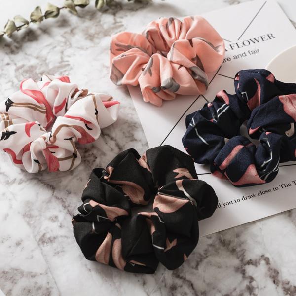 Creative Korean version fabric hairband Flamingos birds animal tied hair seamless elastic ring lady head accessories