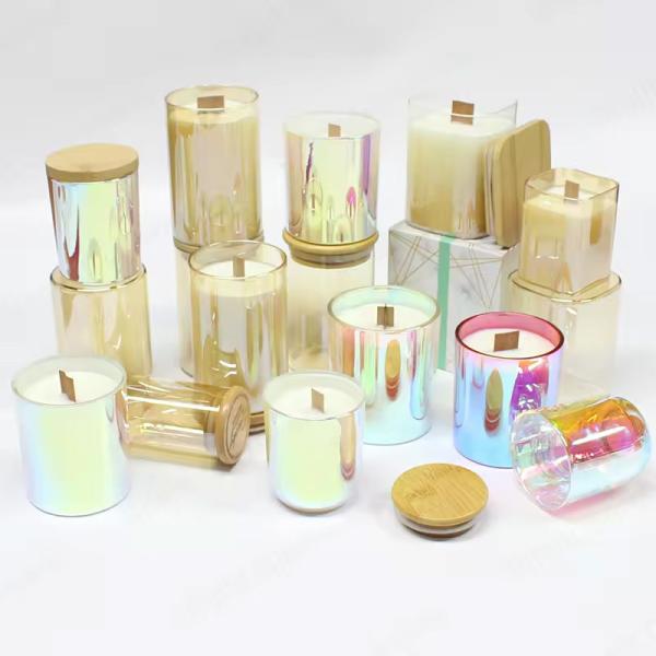 Unique White Frosted Custom Small Double Wall Amber Empty Glass Luxury Iridescent Candle Vessel