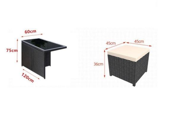 Mobiliário de jardim de pátio moderno de luxo Sofá exterior de rotinão preto Mesa de café Conjunto de cadeira de rotinão de aço Mobiliário exterior