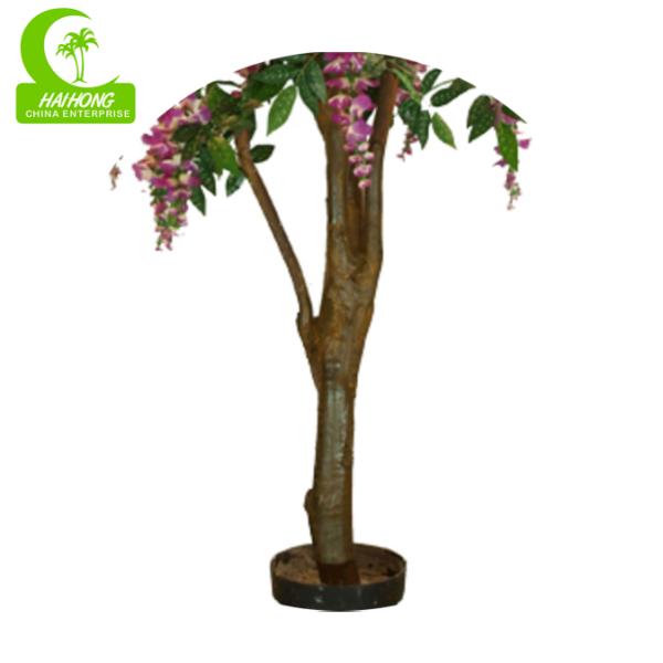 UV Resistant Artificial Potted Floor Plants Ornamental Lifelike Wisteria Flowering Purple Tree