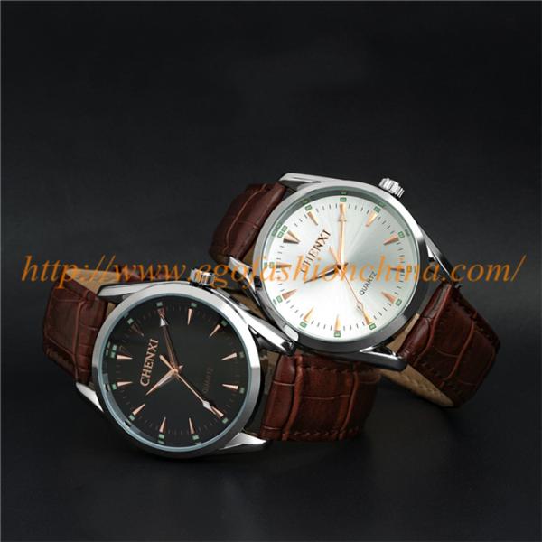 E Go Fashion 006A Stainless Steel Quartz Watch Genuine Leather Strap Watches Unisex Man