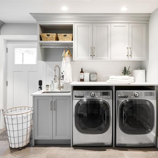 Custom Laundry Room Storage Cabinet With Sink Light Gray Shaker Modern Bathroom Vanity