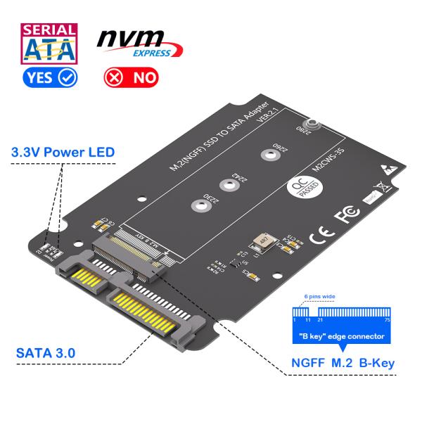 M.2 Key B to SATA III SSD Adapter for 2.5 Inch Enclosure
