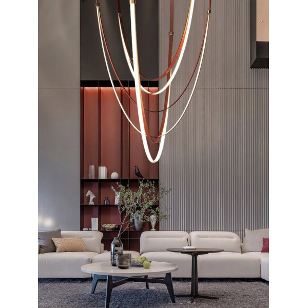 Dimmable LED Fexible Brown Black Leather Belt Chandelier (WH-NC-132)