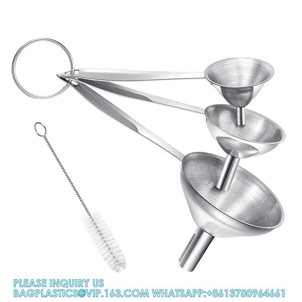 Funnels For Filling Bottles, 3 Pcs Stainless Steel Kitchen Funnel Set With Long Handle, Food Grade Mini Metal Funnel
