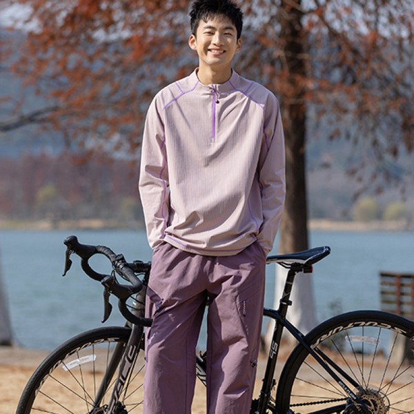 Half Zip Stand Collar Quick Dry Cycling Long Sleeve Knit Top, Custom OEM ODM Sport Tee