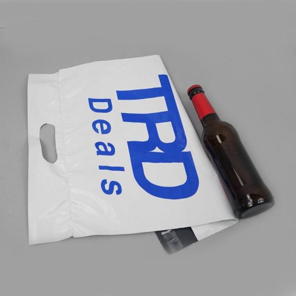 17x20 White Black Die-cut handle mailing bag, Plastic handle carry bag. poly handle shopping bags
